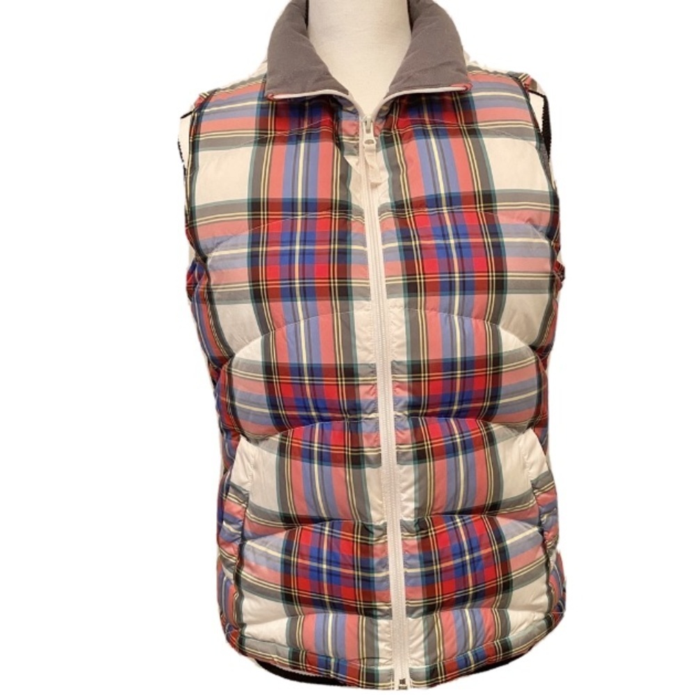 Lands End Down Plaid Quilted Puffer Vest Soft Warm Pockets